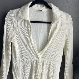 White Open V front dress